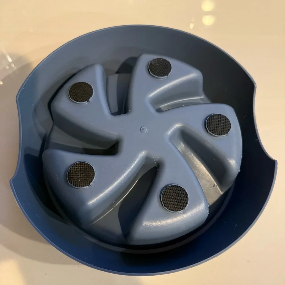 Blue Slow Feeder Dog Bowls (2) skid feet water or food 27” in diameter 2” depth